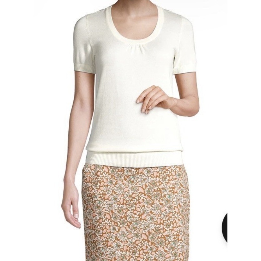 Lands End Womens 3X Cream Cotton Blend Short Cap Sleeve Sweater New #4617